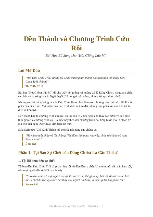Đền Thánh và Chương Trình Cứu Rỗi