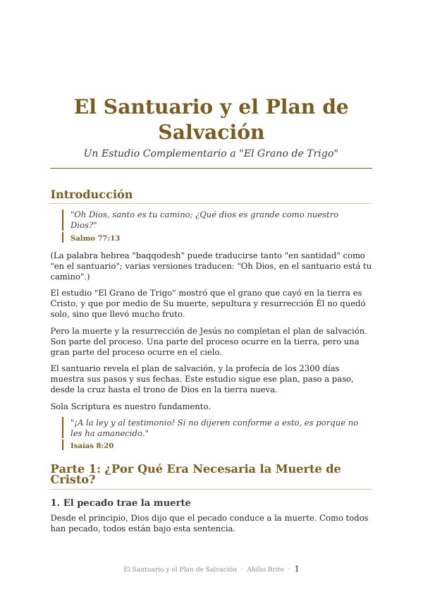 El Santuario y el Plan de Salvación