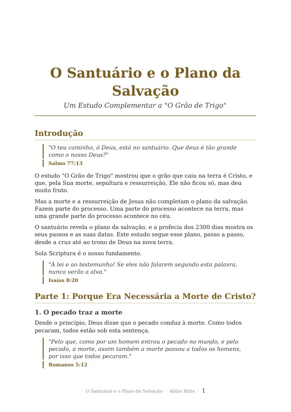 O Santuário e o Plano da Salvação