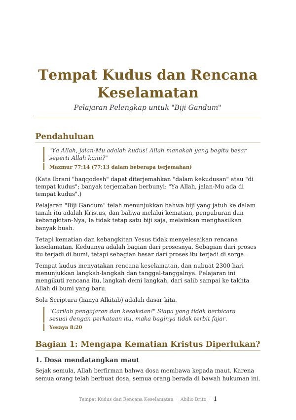 Tempat Kudus dan Rencana Keselamatan